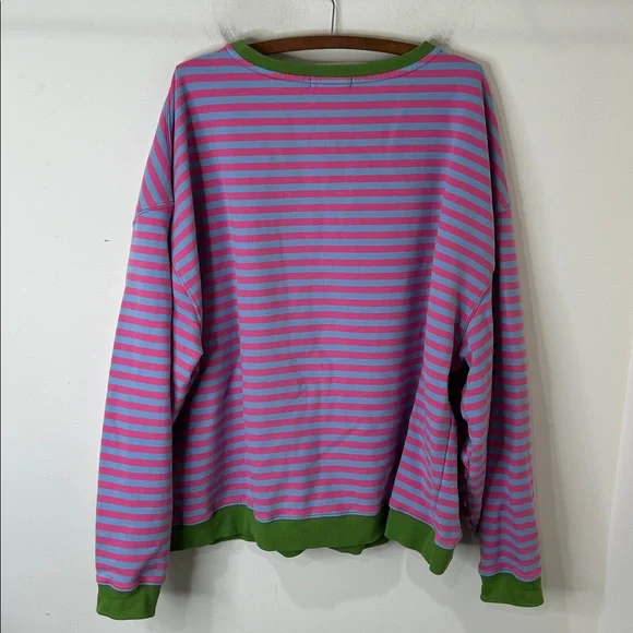 NATURAL LIFE Pink & Blue Striped Sweatshirt with Green Trim - Picture 3 of 15